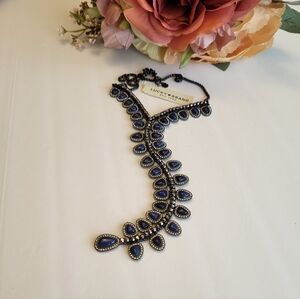 Lucky Brand NWT Necklace Semiprecious Sodalite Stone Blue Black Crystal Drop 16"